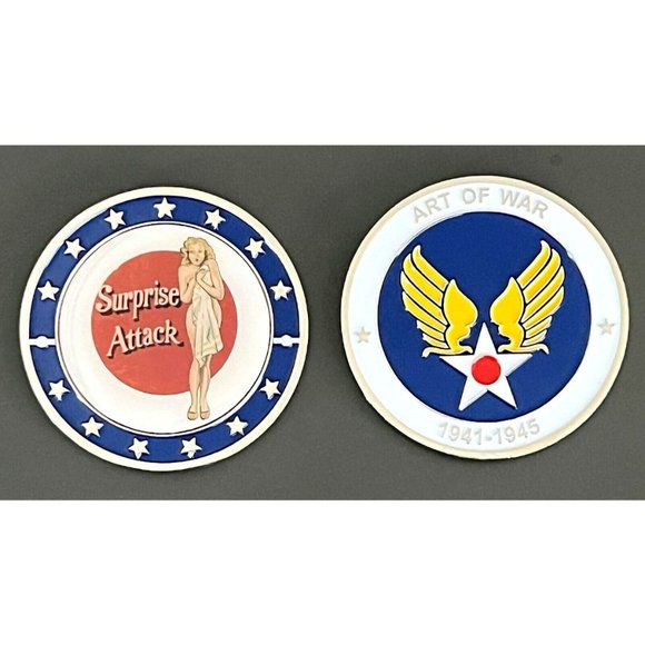 Surprise Attack WWII Nose Art Challenge Coin - Air Force New - Picture 1 of 1